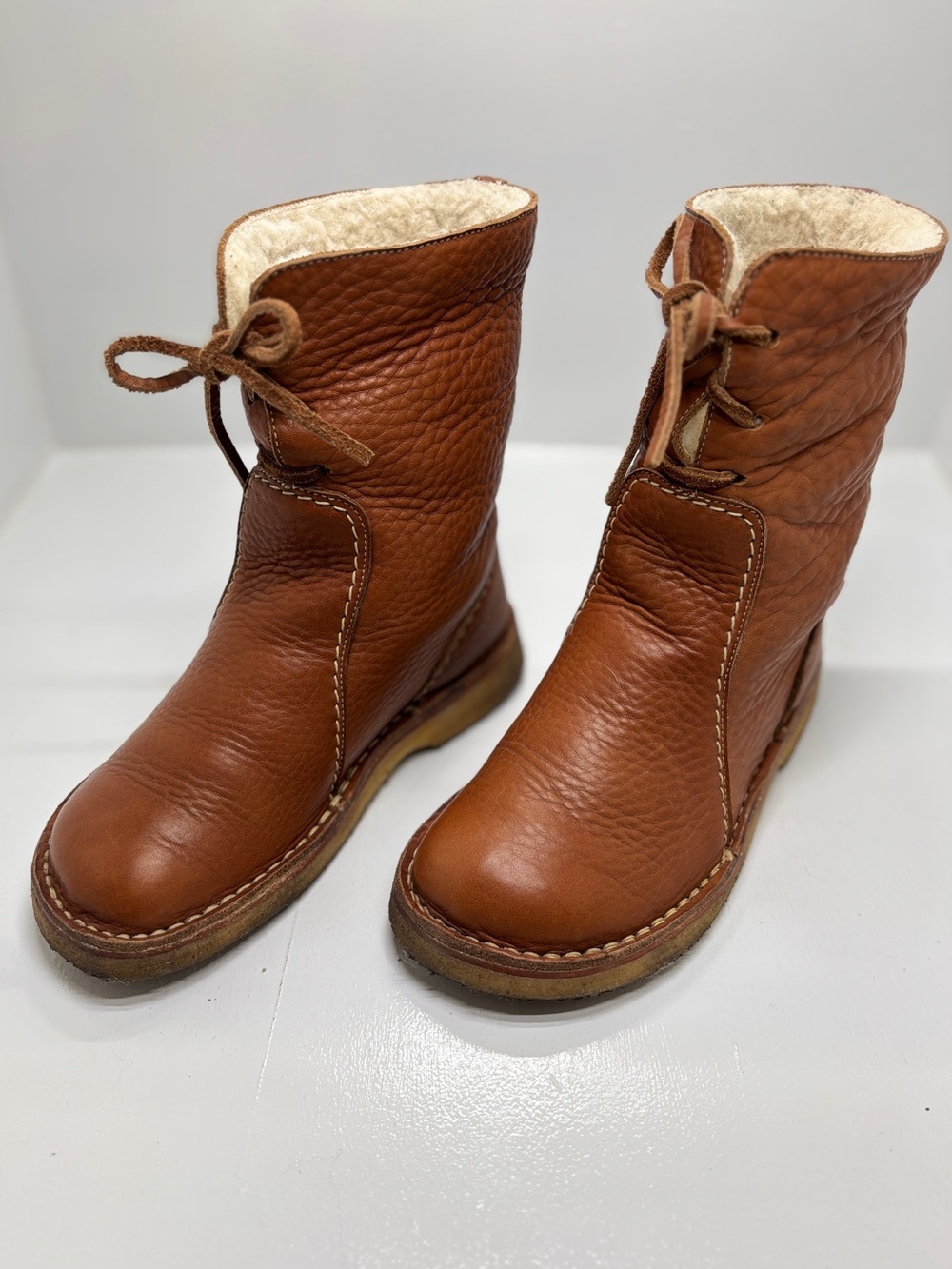 Duckfeet Aarhus Wool Lined Boots EU 38 US 7.5 8 Cognac Brown Danish Leather Crep - Picture 2 of 12